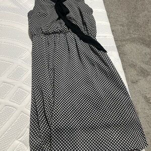 Xhilaration Black & White Geometric Midi Dress with Neck Tie
